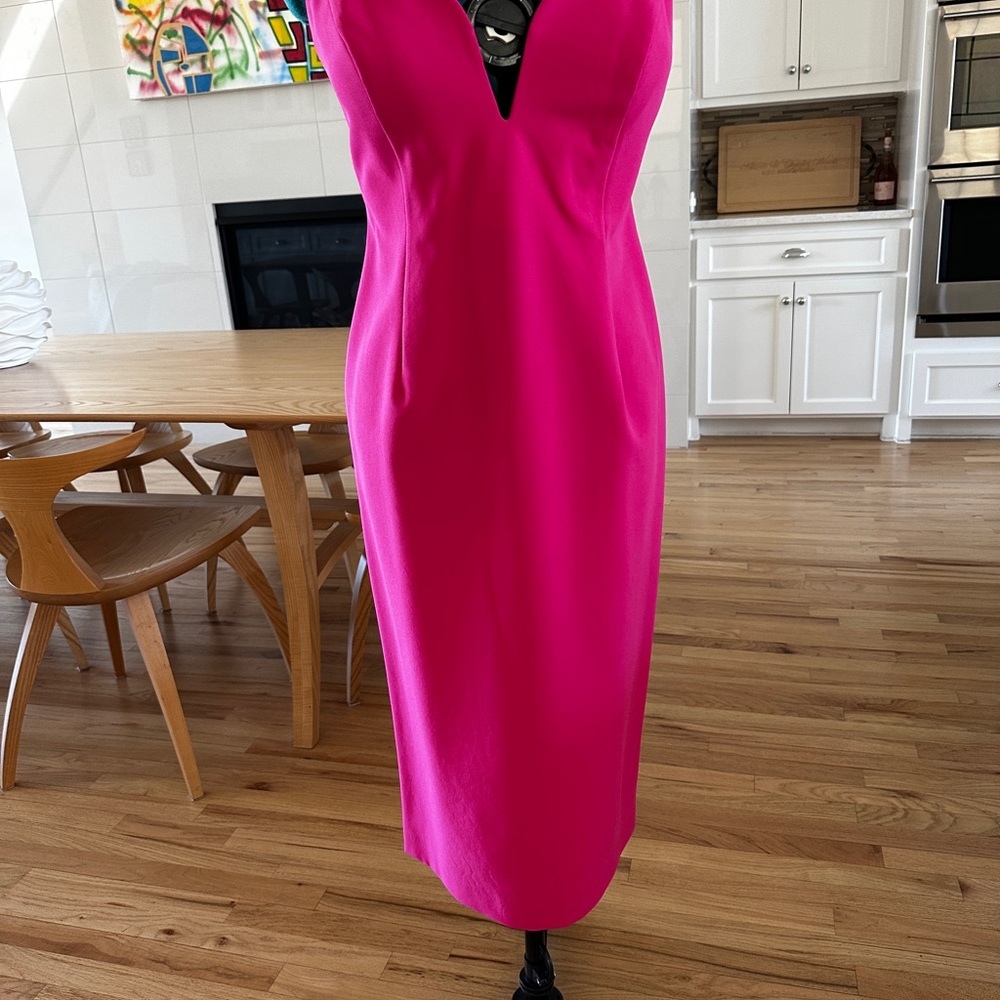 Jill Stuart Pink Sheath Midi Dress with Plunge Neckline